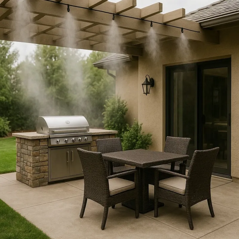 Professionally installed outdoor misting system on Arizona patio