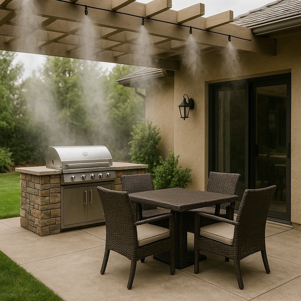 Professionally installed outdoor misting system on Arizona patio
